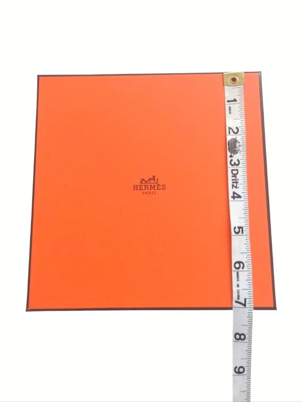HERMES Authentic Orange Square Scarf Gift Box with Brown Ribbon